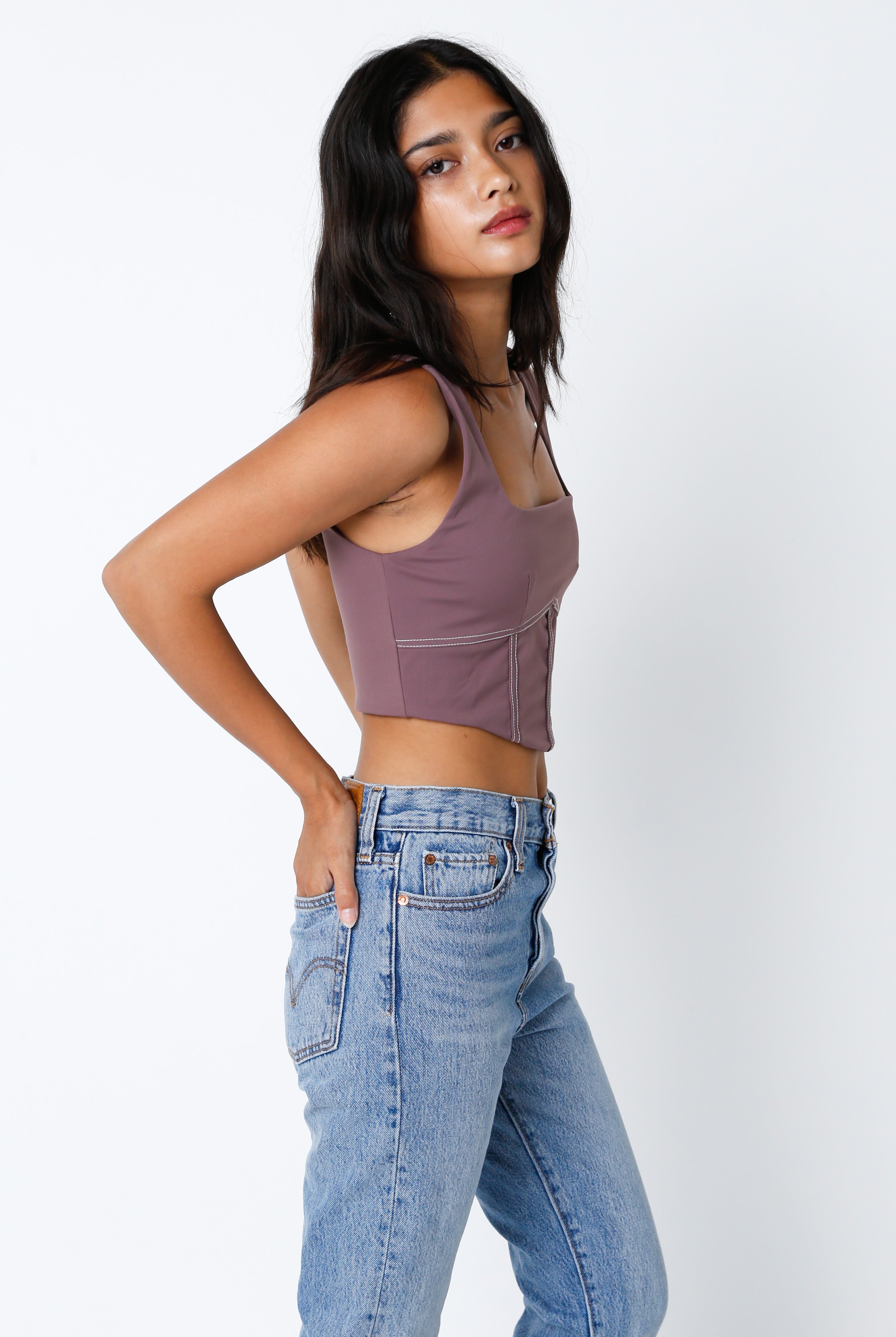 Brown Asymmetric Crop Top
