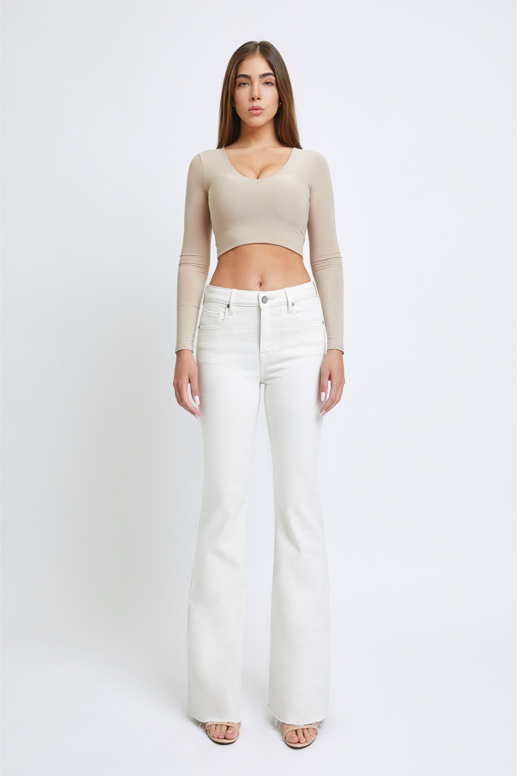 Delaney Off White Denim Flare Jeans - Full View