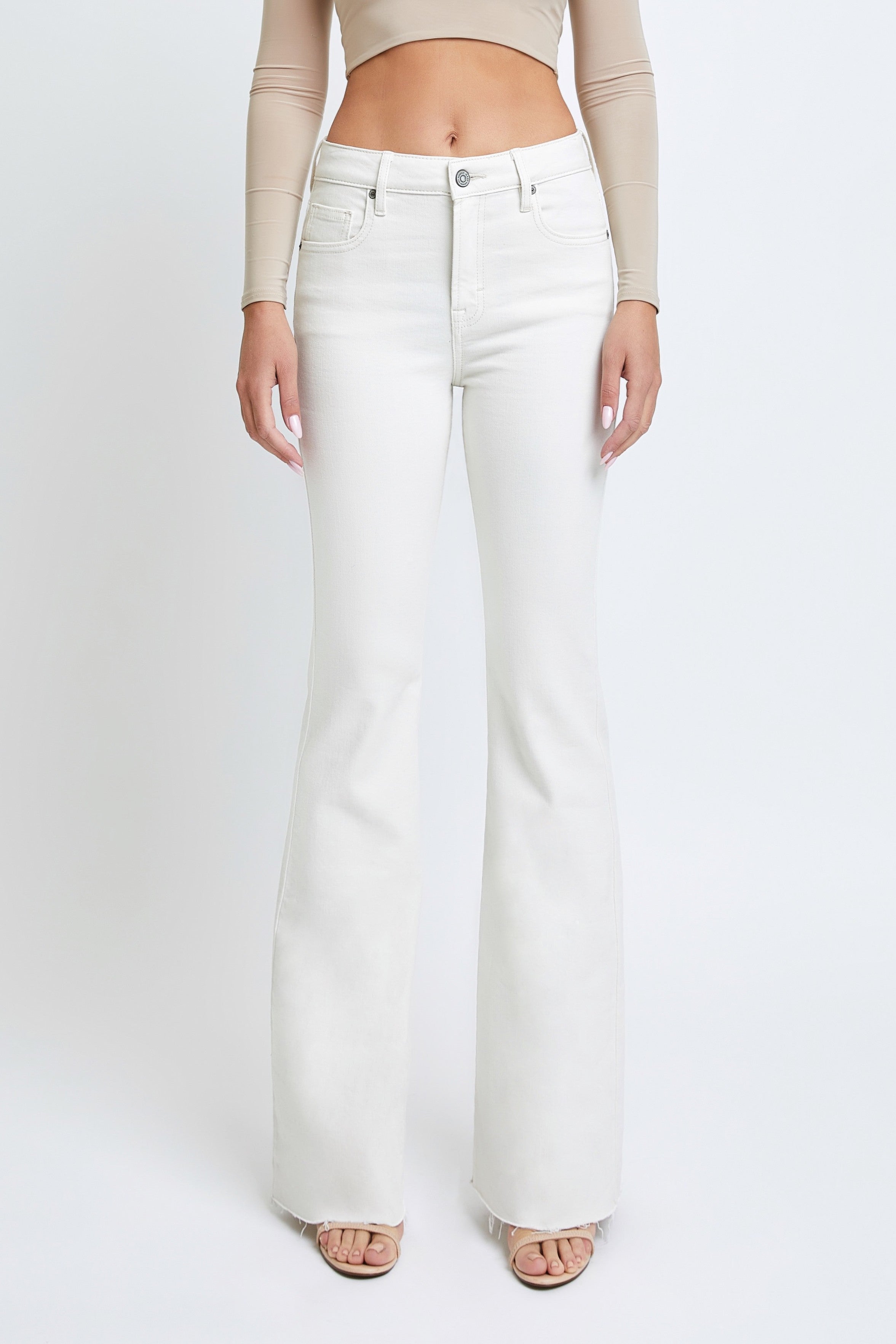 Delaney Off White Denim Flare Jeans - Front View