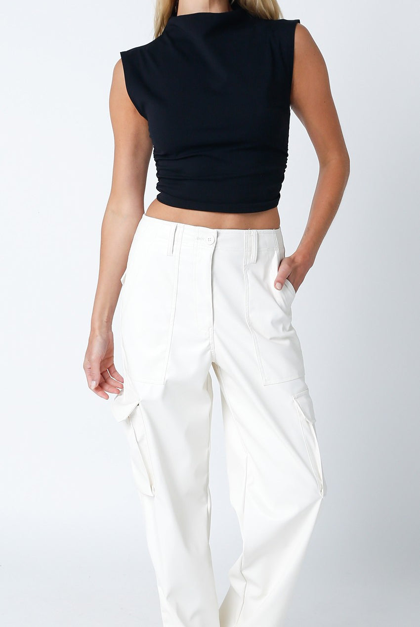 Black Mock Neck Crop Top - Front