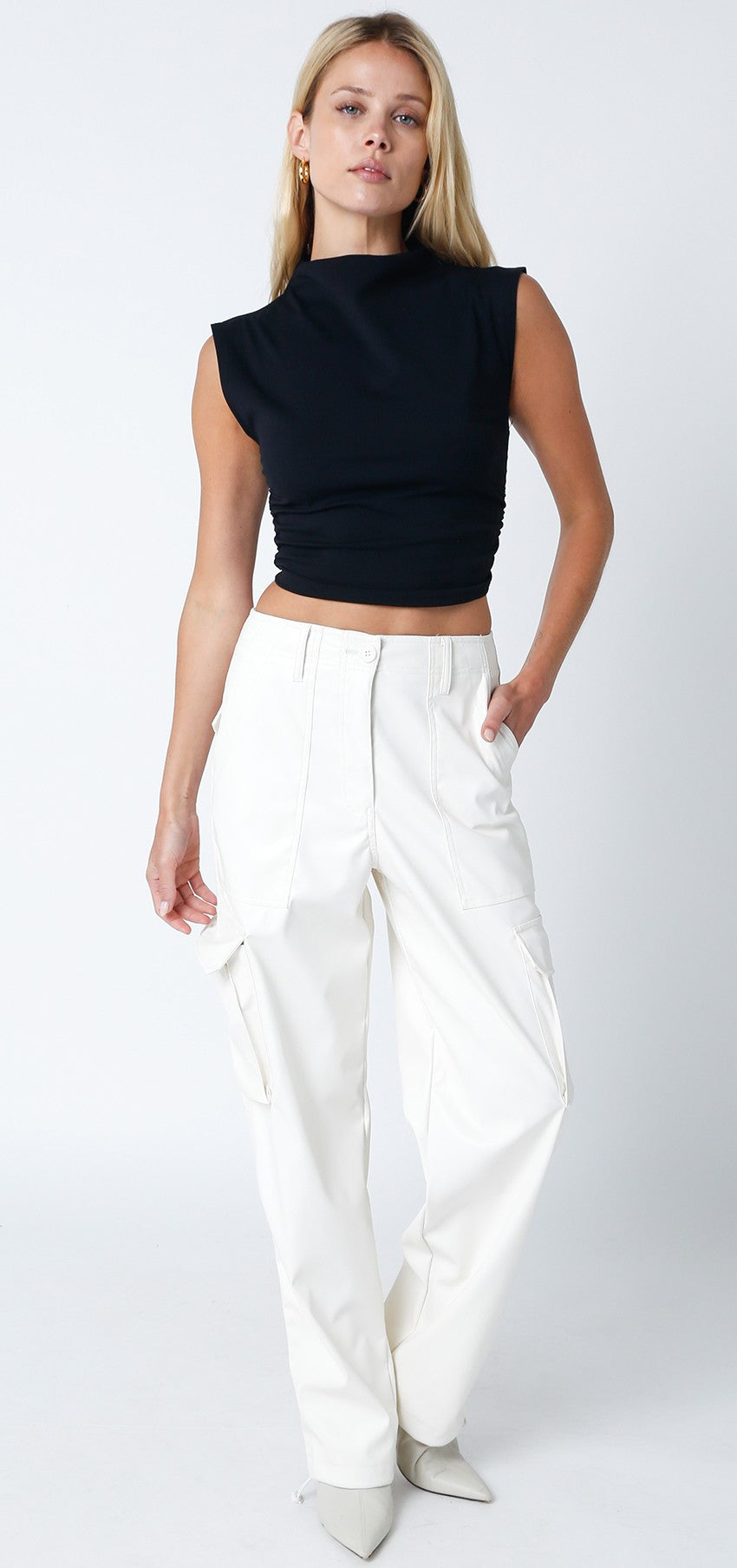Black Mock Neck Crop Top - Front
