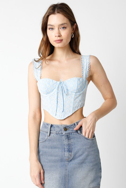Kayla Blue Eyelet Corset Top