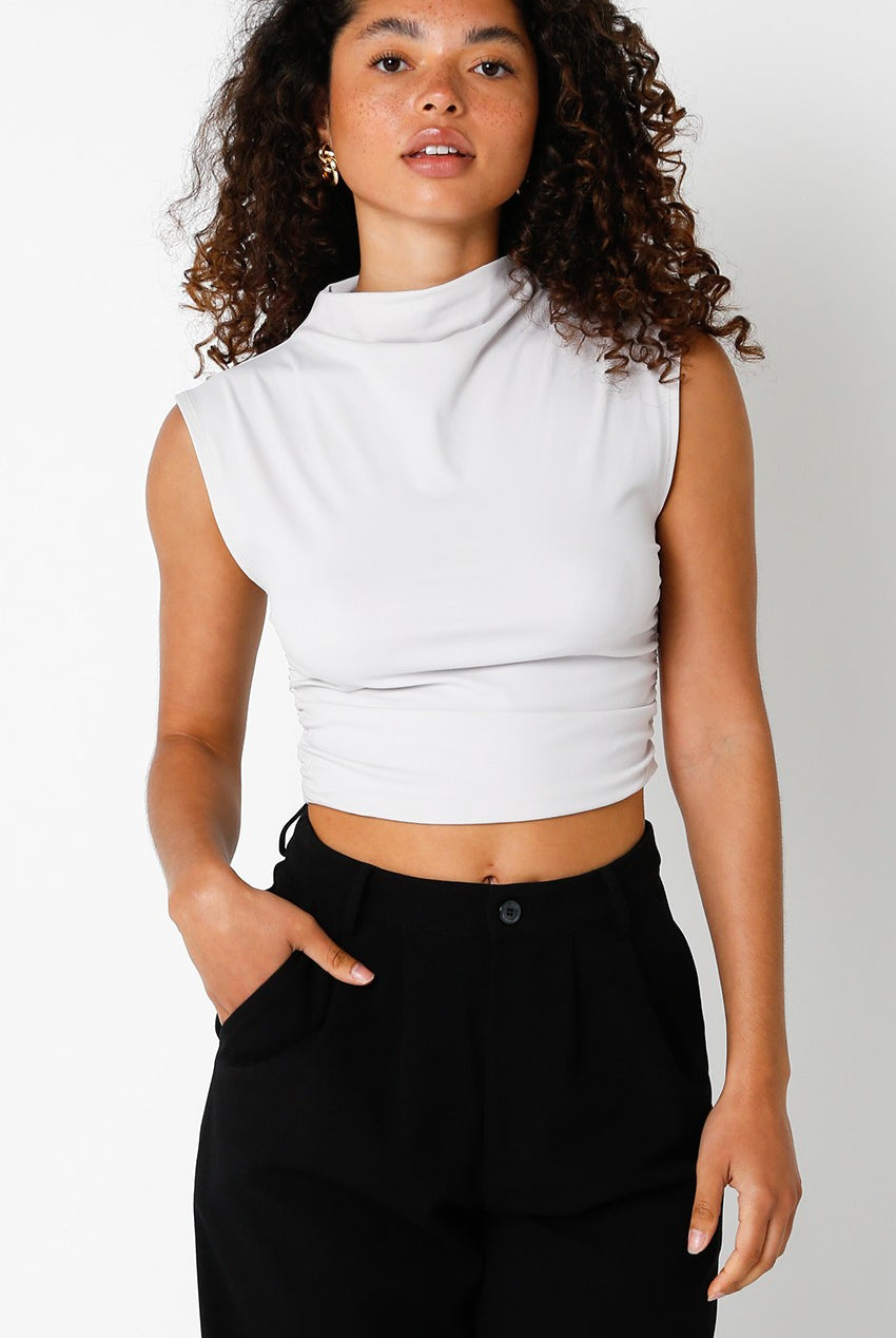 Lorelai Grey Mock Neck Crop Top