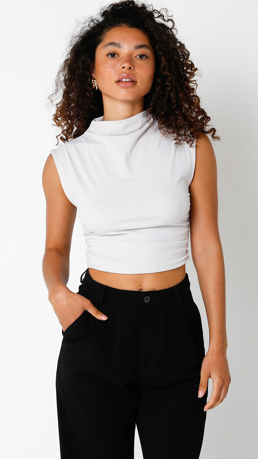 Lorelai Grey Mock Neck Crop Top
