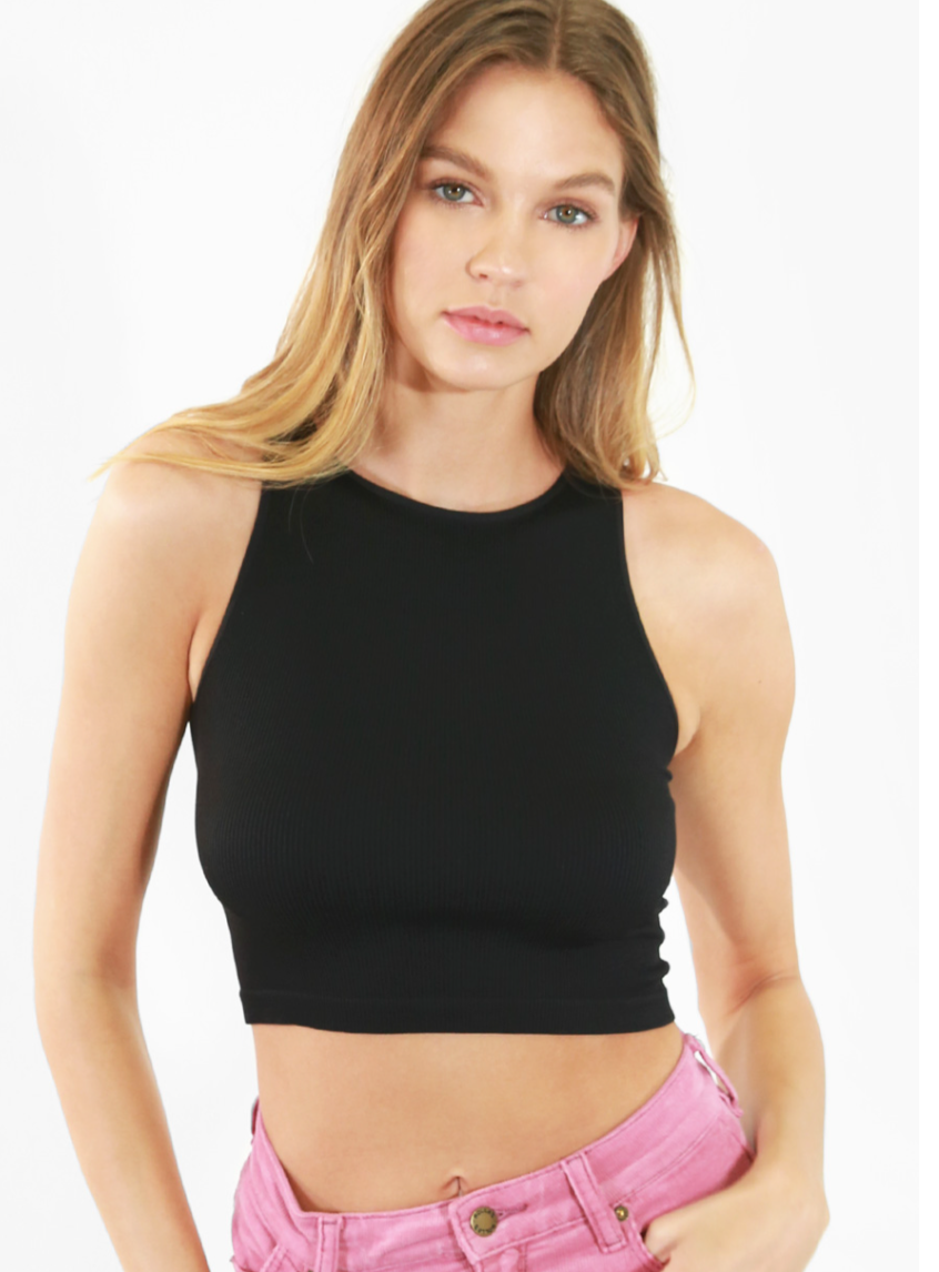 Move On Black High Neck Crop Top
