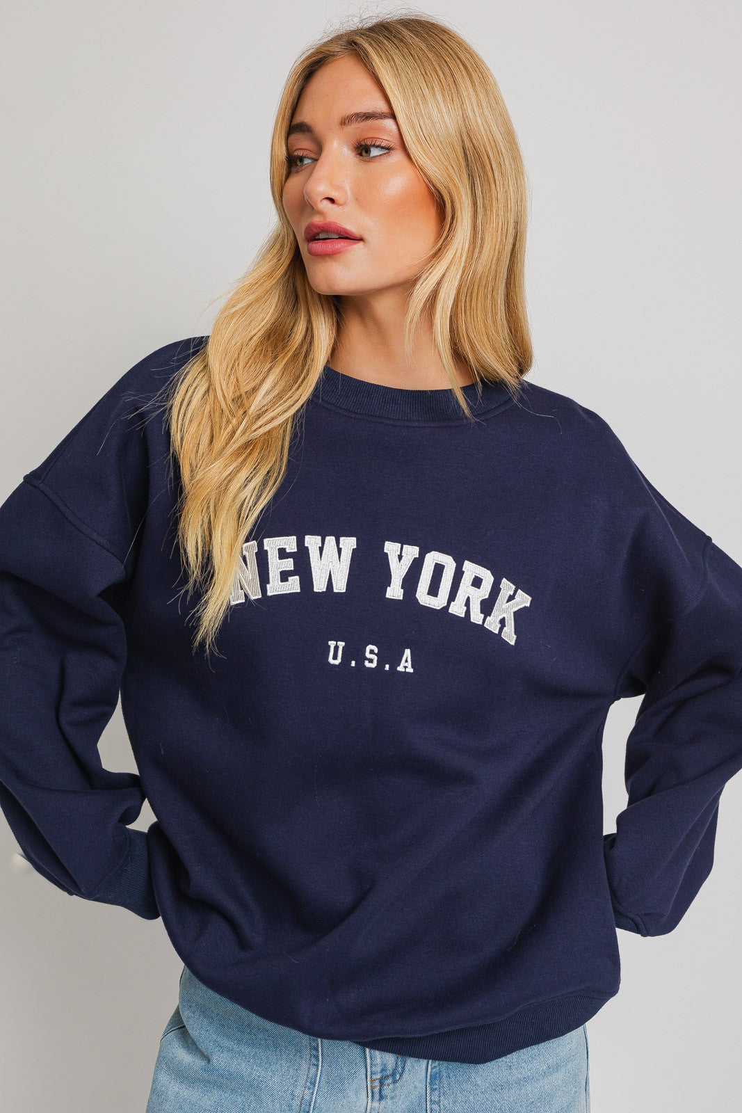 Navy Embroidered Oversized Sweatshirt