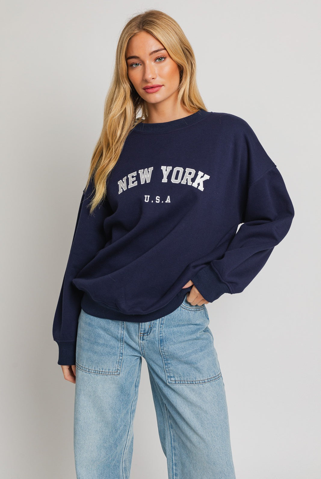 New York Navy Embroidered Oversized Sweatshirt