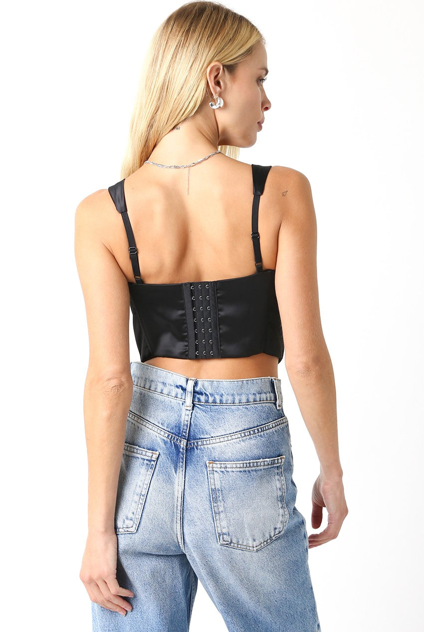 Rima Black Satin Corset Top - Back