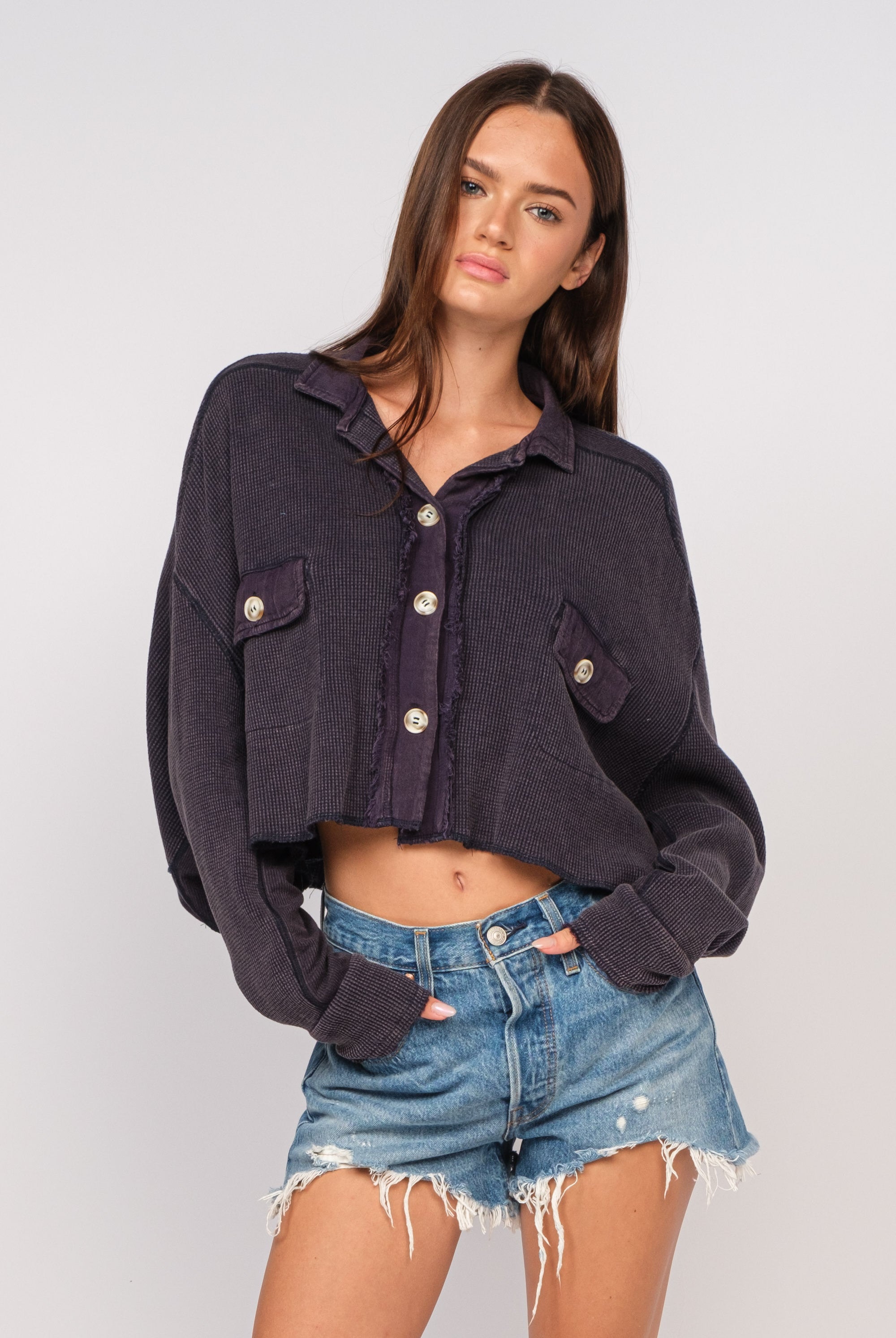 Navy Cropped Shacket