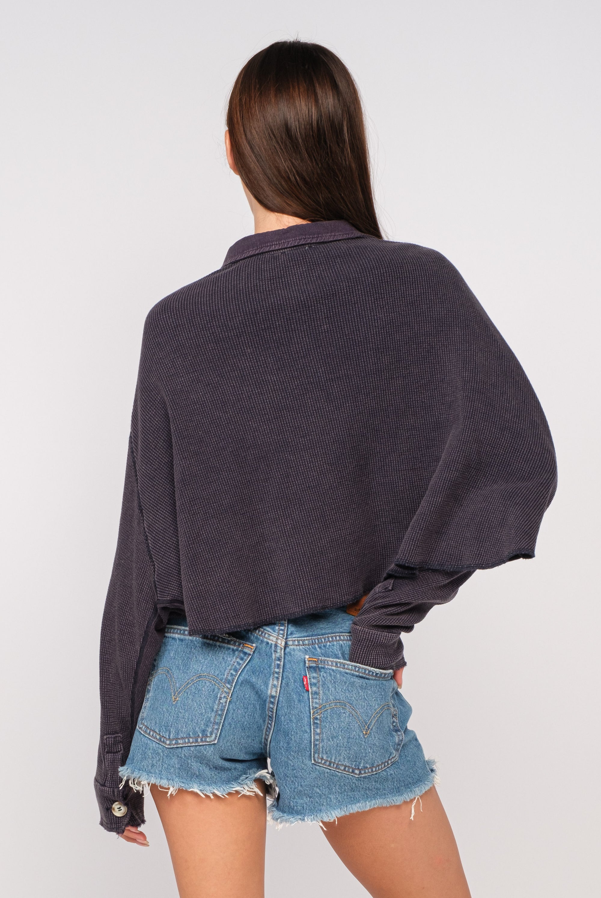 Cropped Waffle Knit Shirt