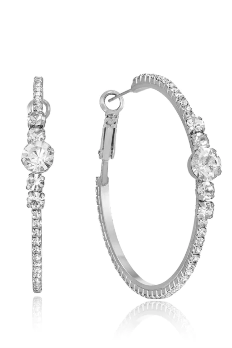 1.75 inch Silver Crystal Hoop Earrings