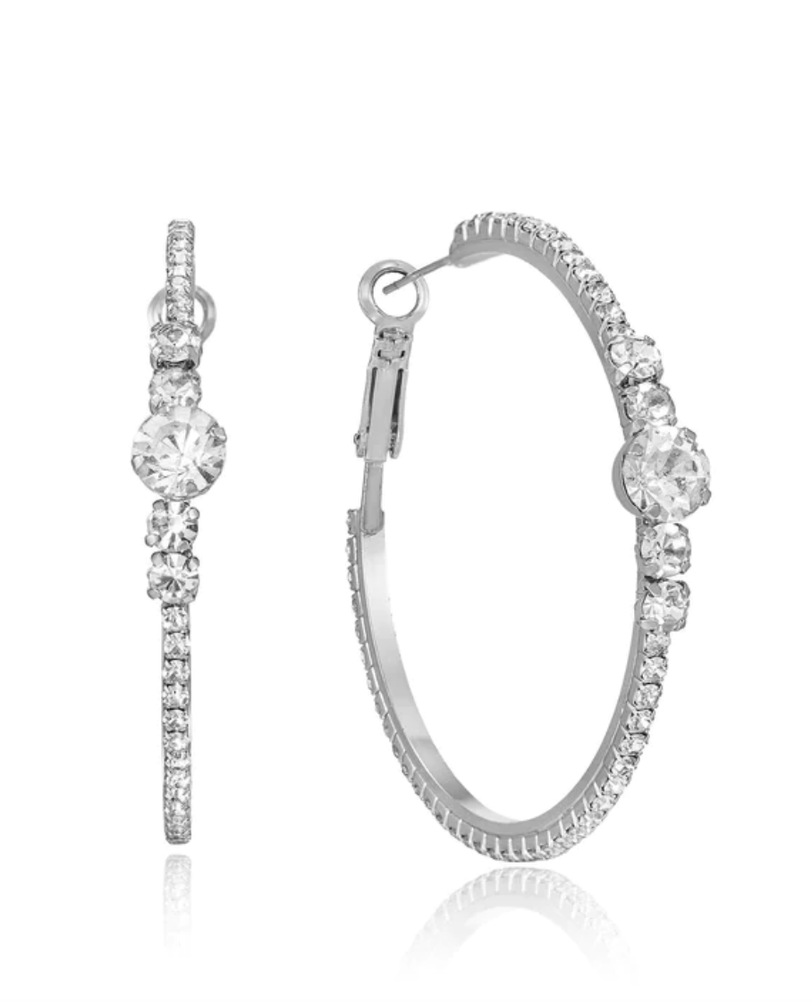 1.75 inch Silver Crystal Hoop Earrings