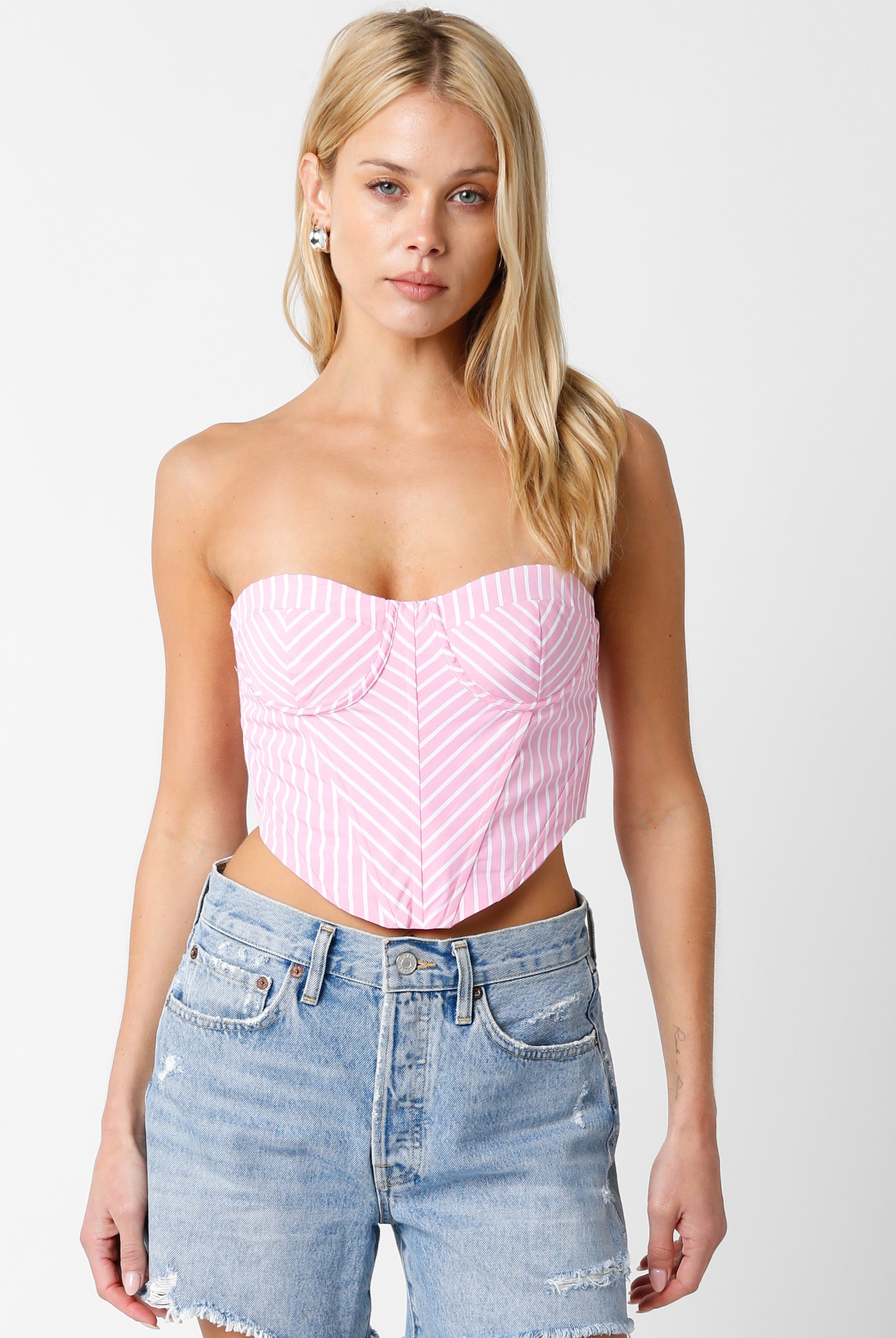 Summer Feeling Pink Chevron Corset Crop Top