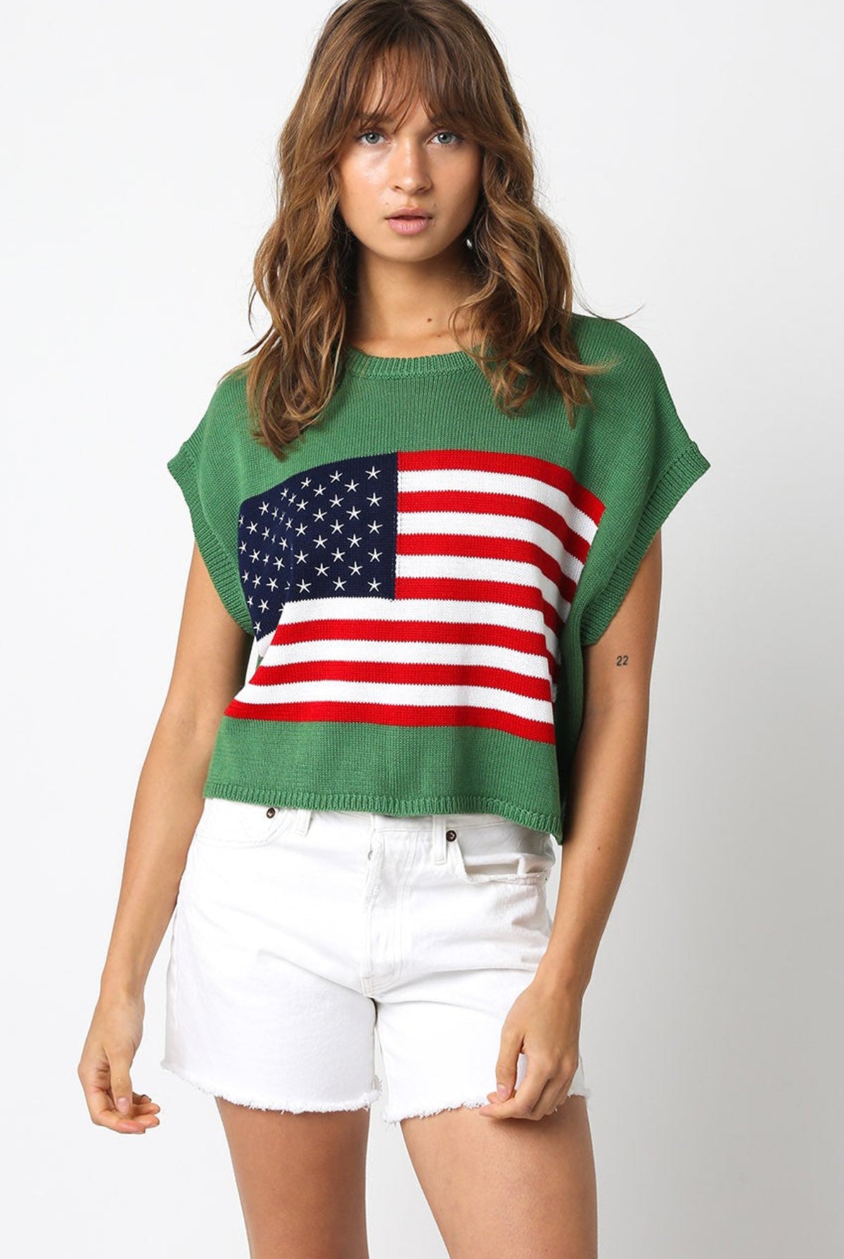 Green American Flag Sweater Top front