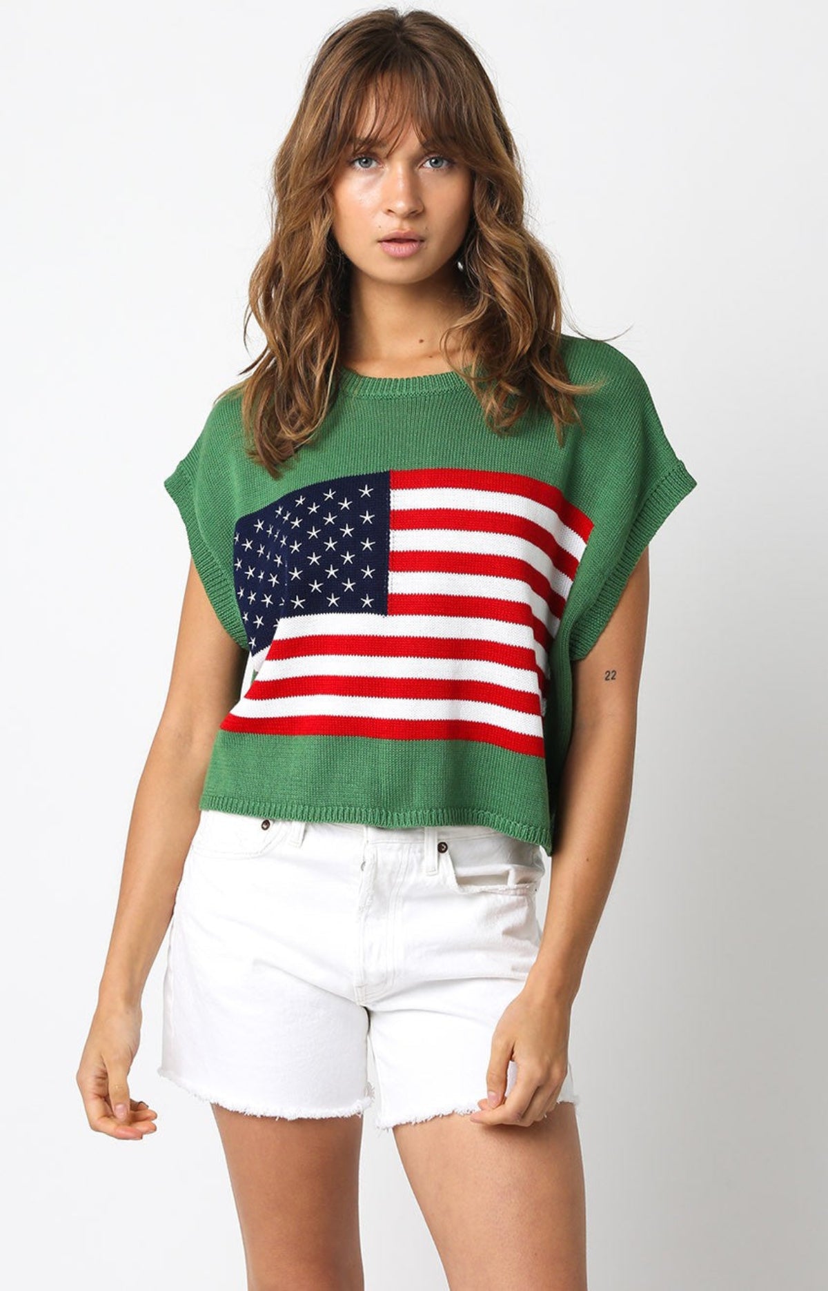 Green American Flag Sweater Top front