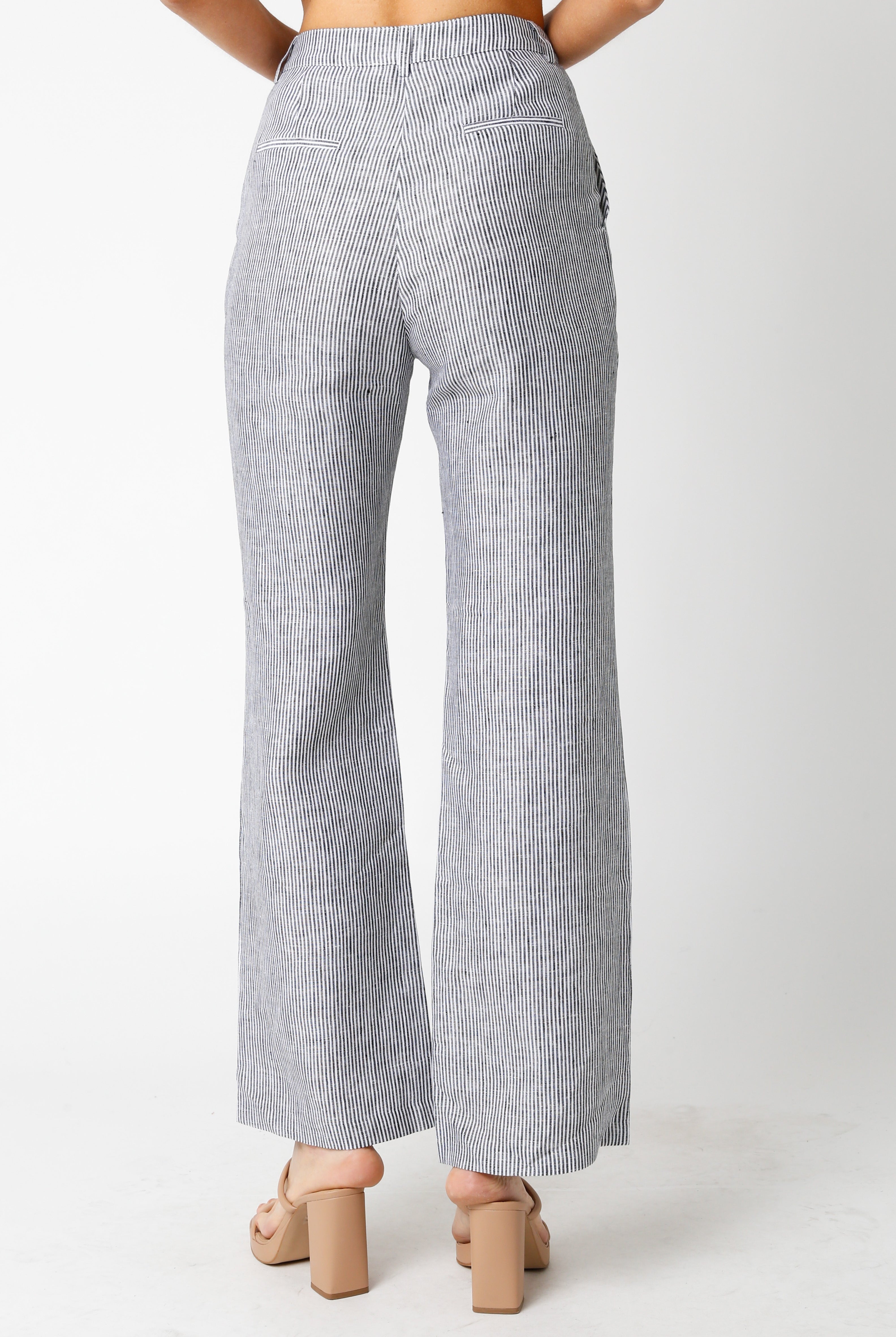Black and White Striped Linen Pants