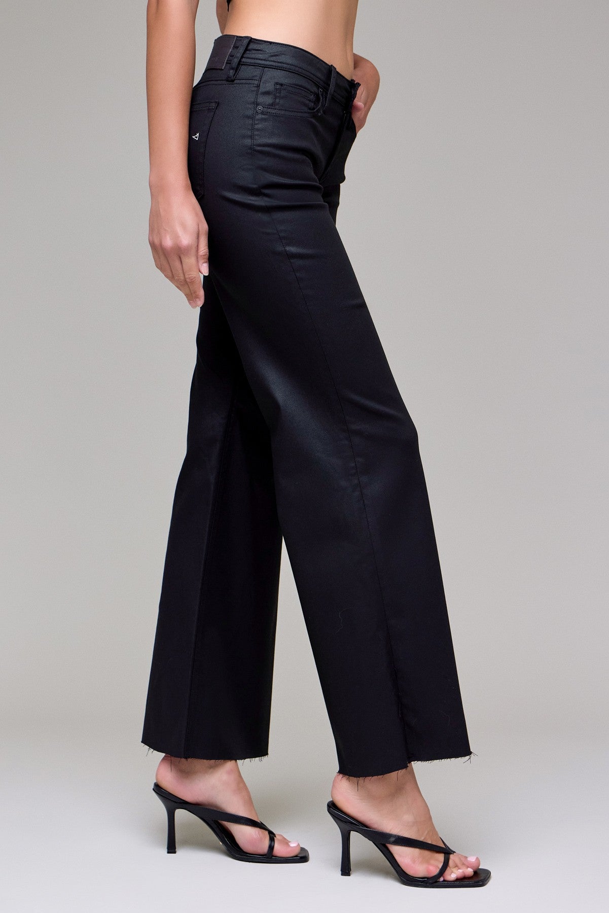 Camille Black Coated Wide Leg Jeans - Side View