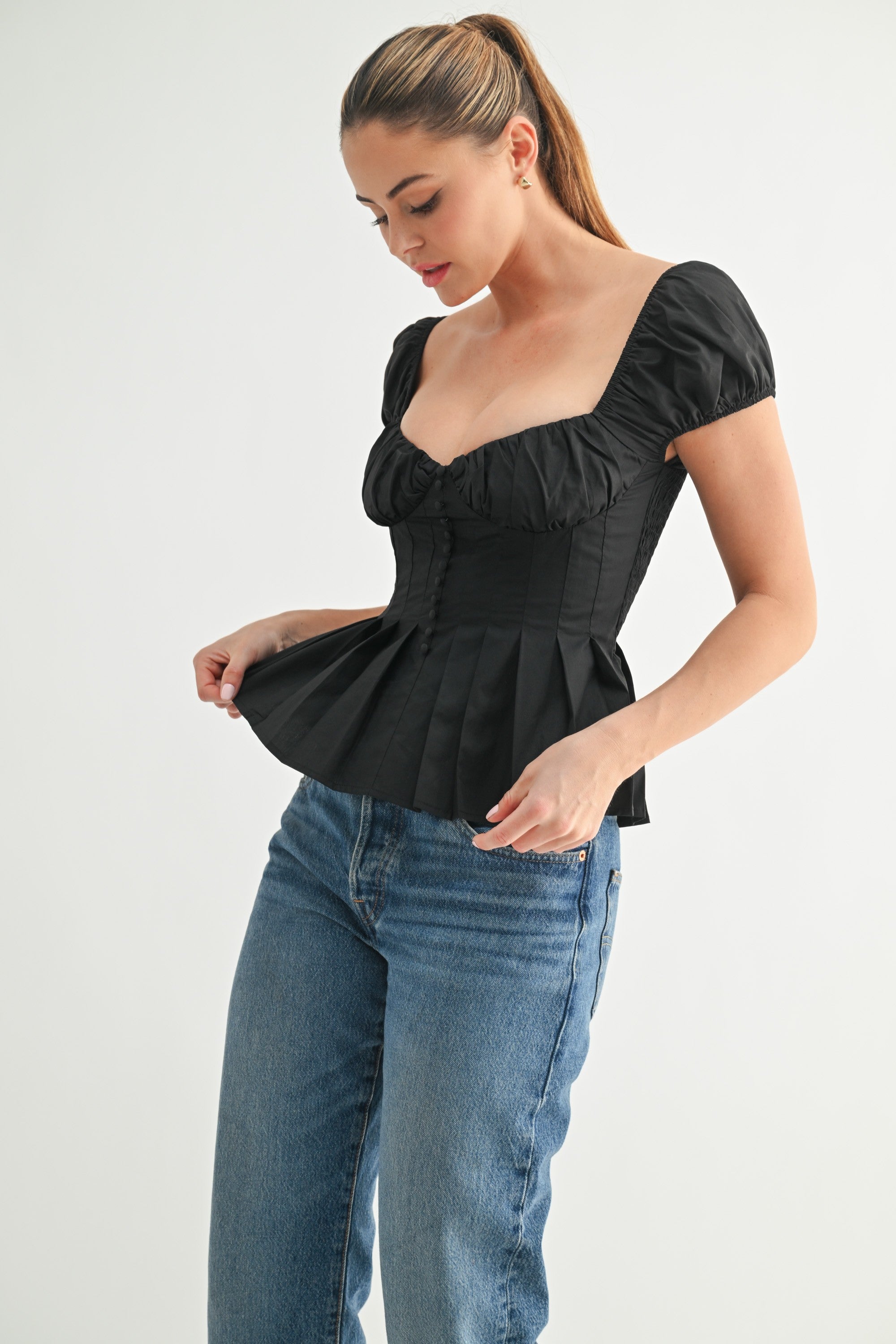 Side view of structured Katherine corset top