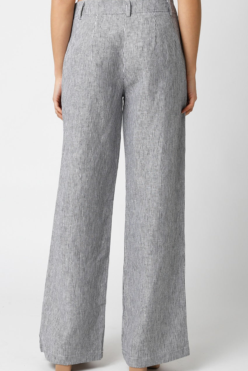 Black Striped Low Rise Linen Pants