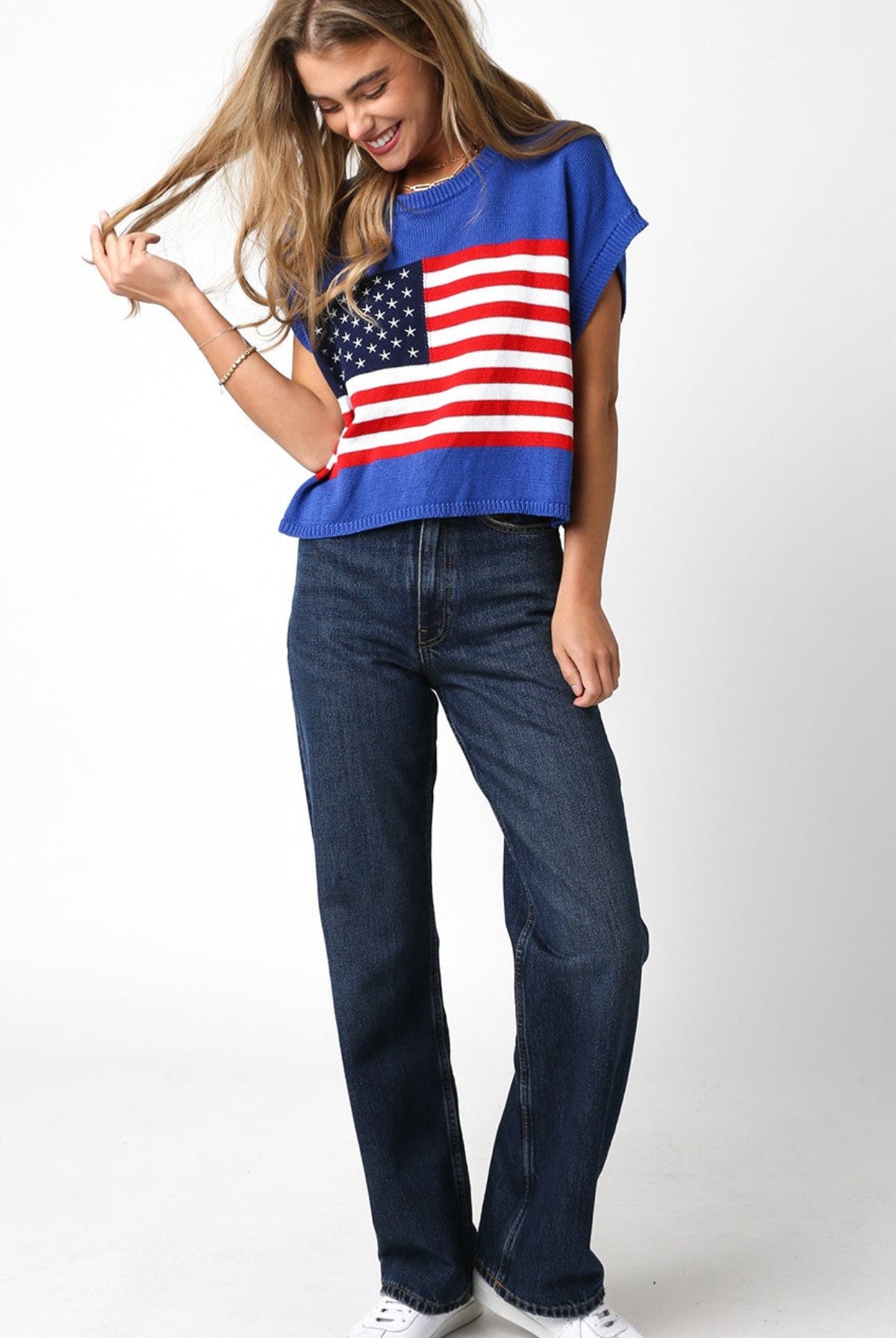 Blue American Flag Sweater Top outfit view