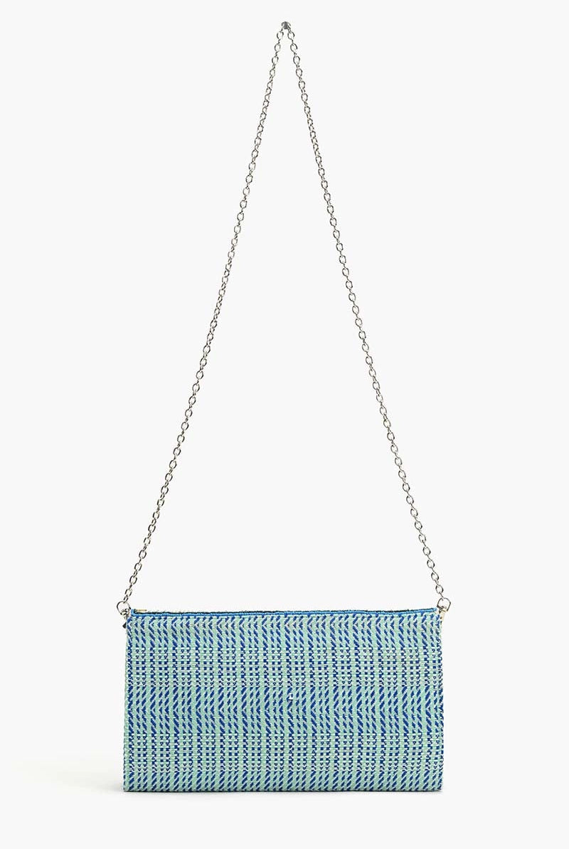 Back view blue embellished clutch