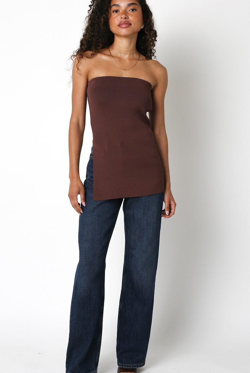 Brown Long Strapless Top
