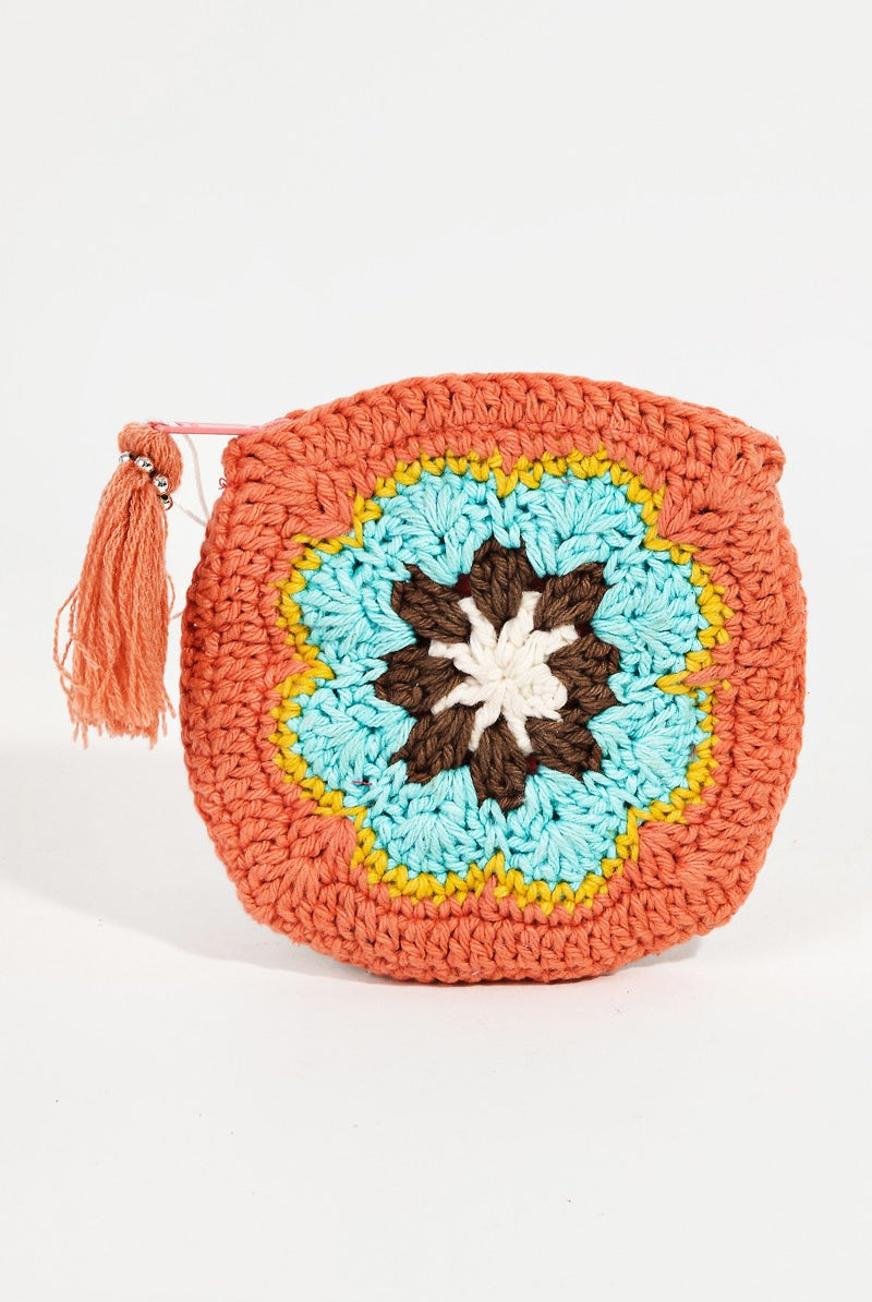 Coral Crochet Knit Flower Coin Purse