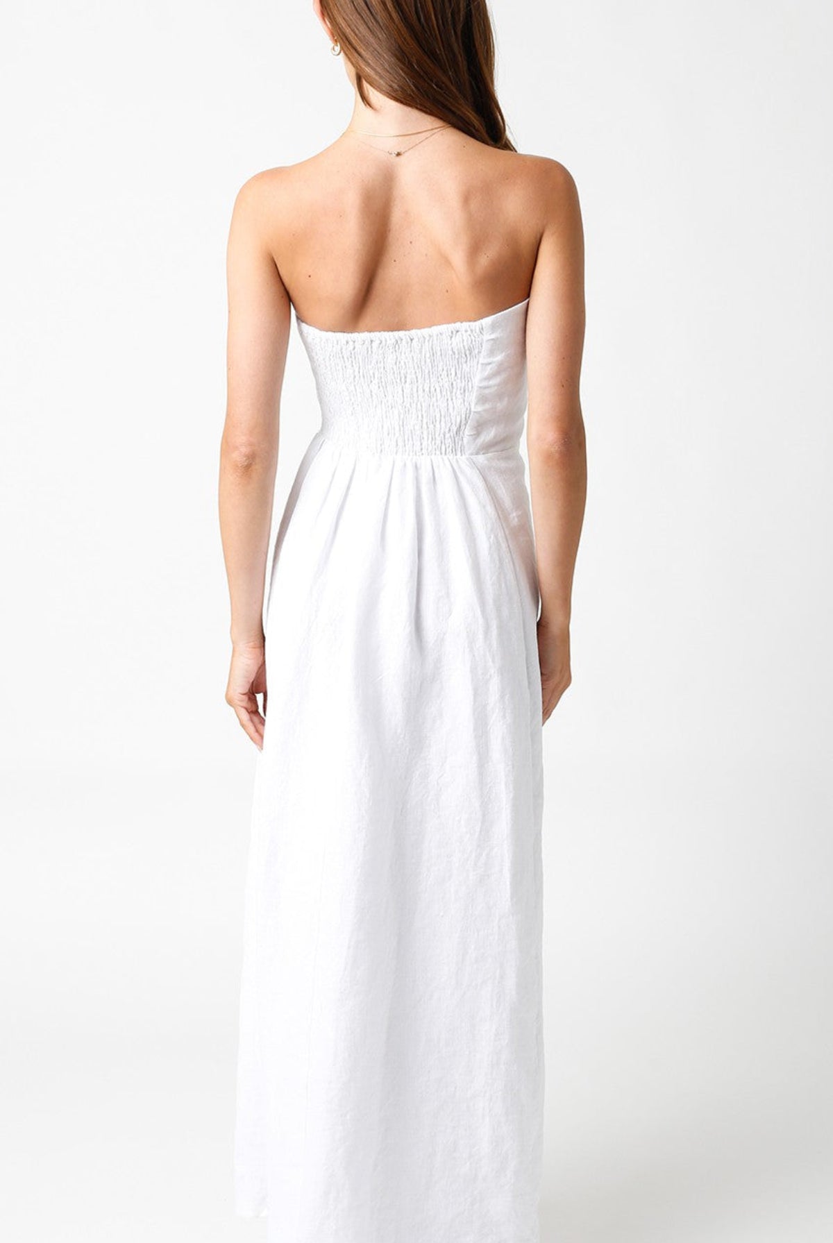 Corfu White Linen Strapless Maxi Dress back view