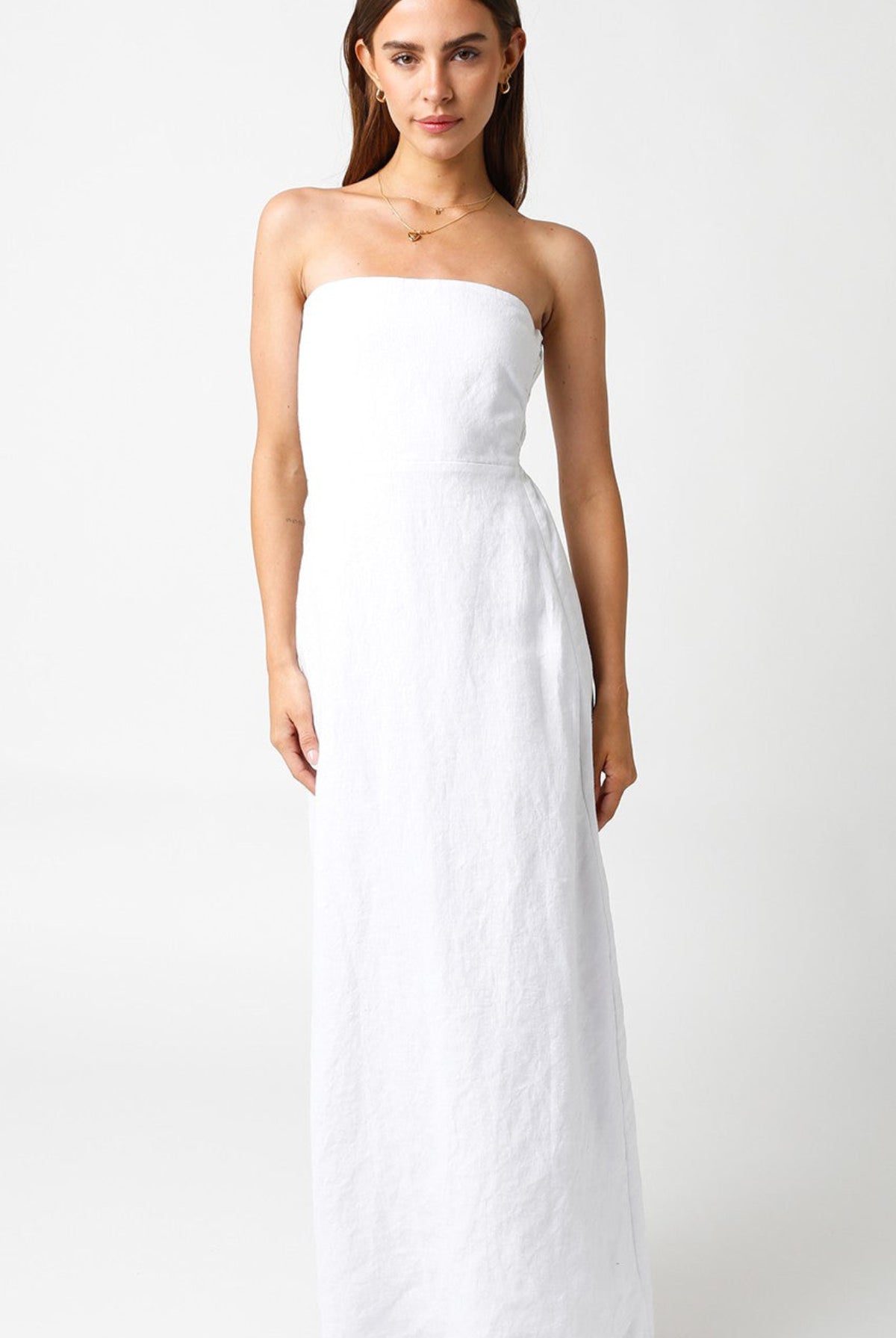 Corfu White Linen Strapless Maxi Dress front view
