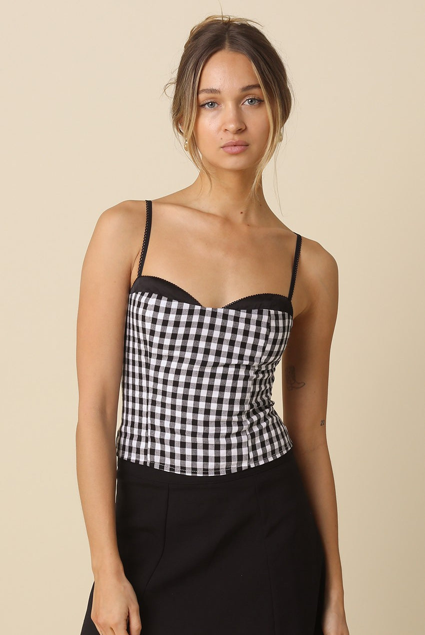 Black and white gingham cami bustier top from our Crop Tops Collection.