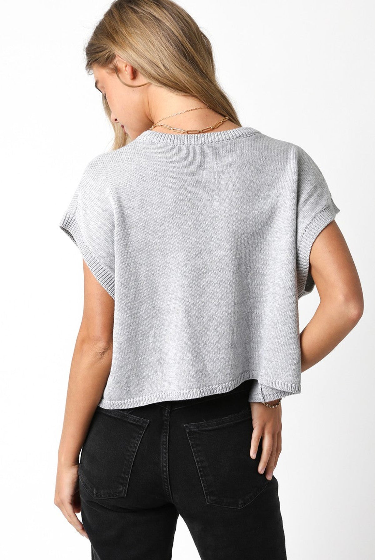 Grey American Flag Sweater Top back