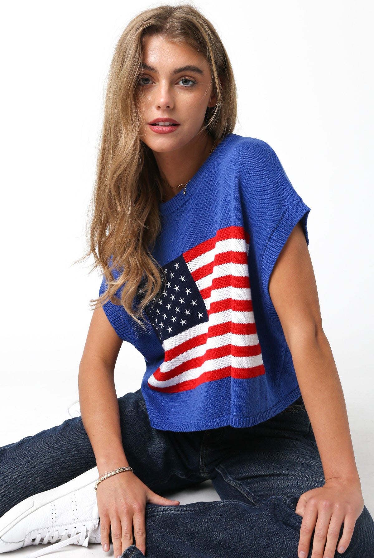 Blue American Flag Sweater Top front