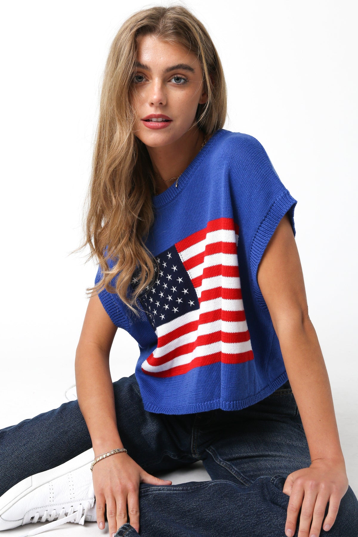 Blue American Flag Sweater Top front