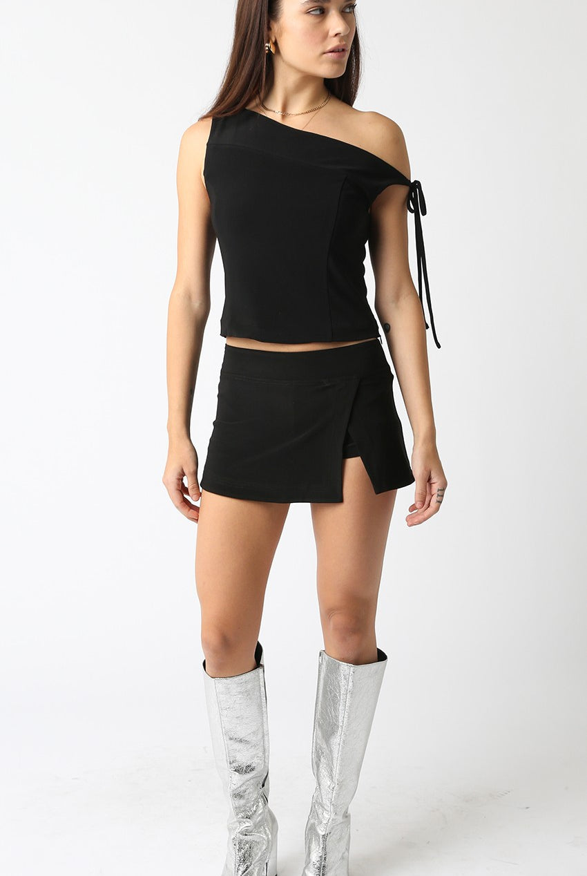 Black Low Rise Mini Skirt