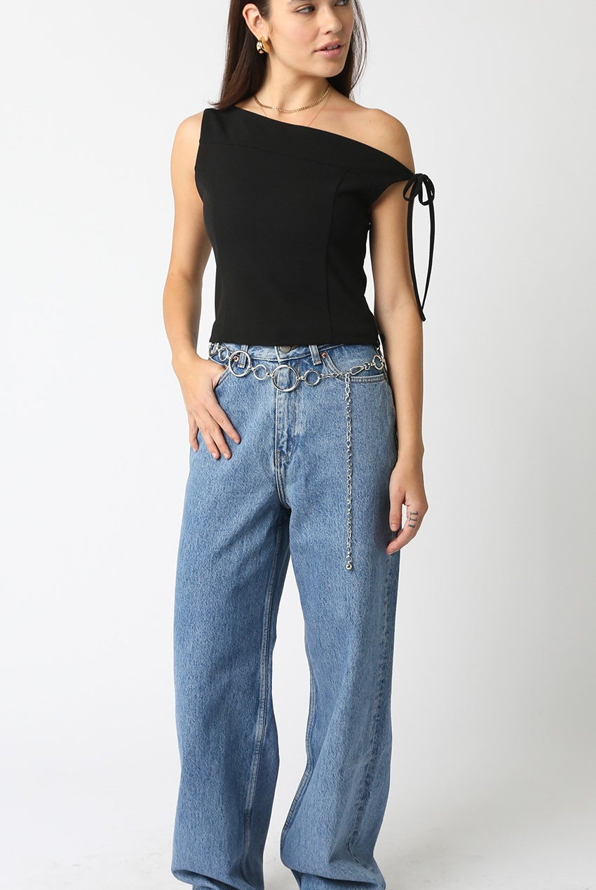 Black Off Shoulder Asymmetric Top