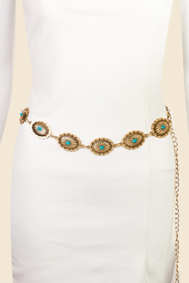 Gold Turquoise Conch Chain Belt
