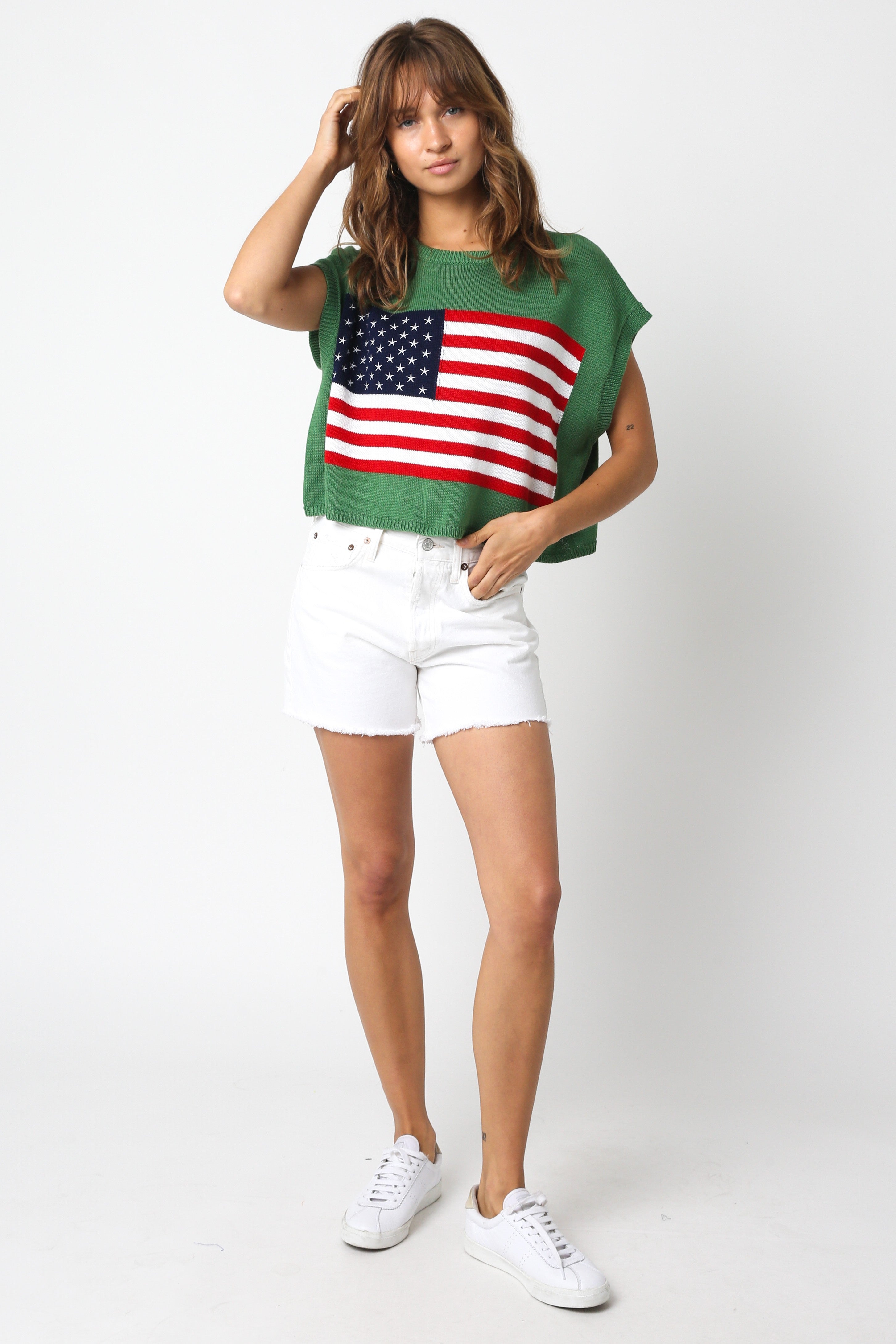 Green American Flag Top