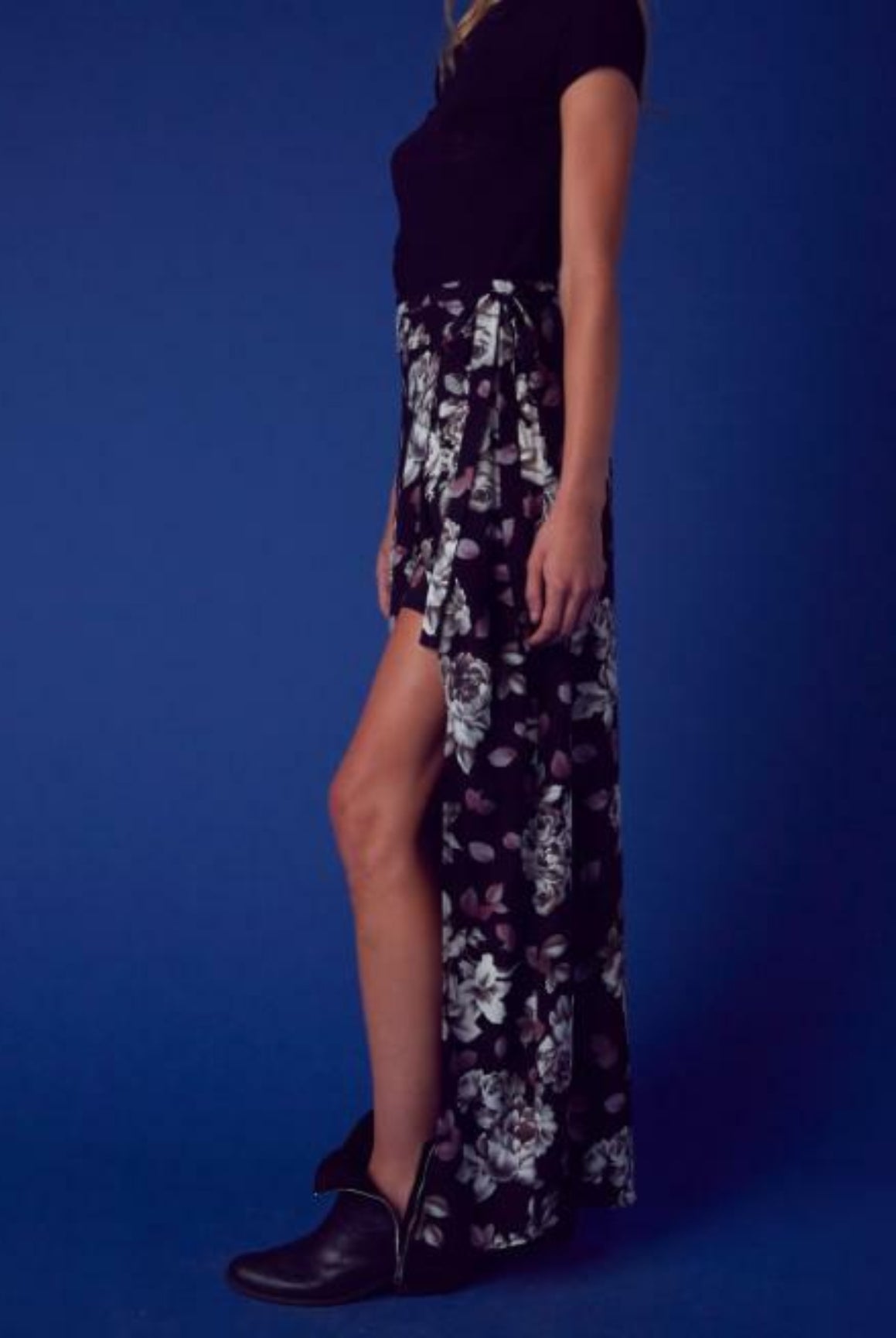 Let Go Black Floral Maxi Skirt side view
