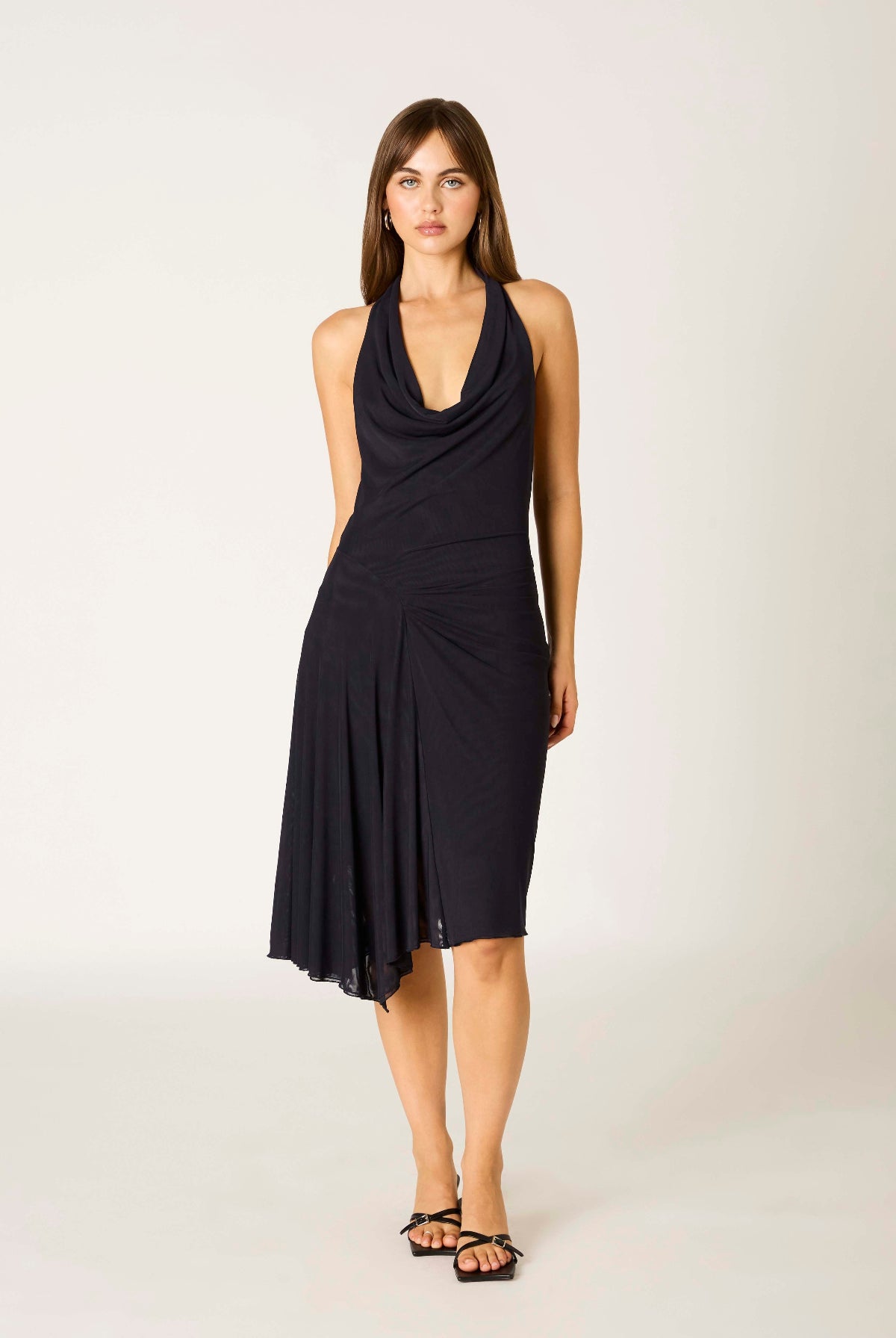 Elsa Midnight Blue Halter Draped Dress front