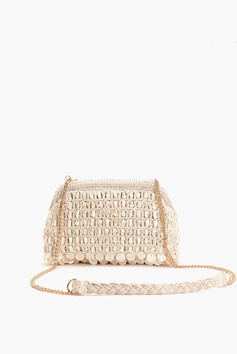 Crochet and pearl cluths with attached chain