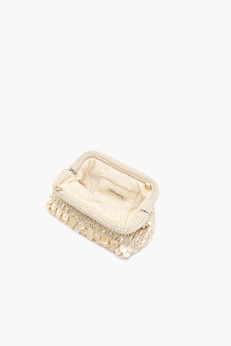 Interior view of chrochet pearl clutch