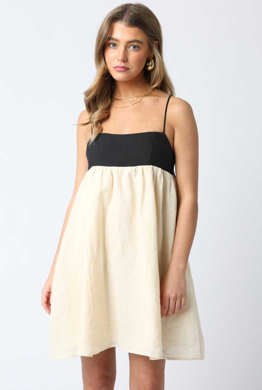 Phia black and cream color-block babydoll mini dress with adjustable cami straps