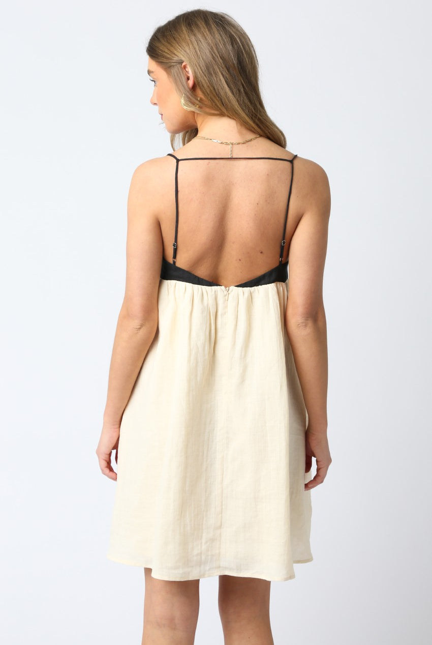 Phia Black and Cream Babydoll Mini Dress - Back View