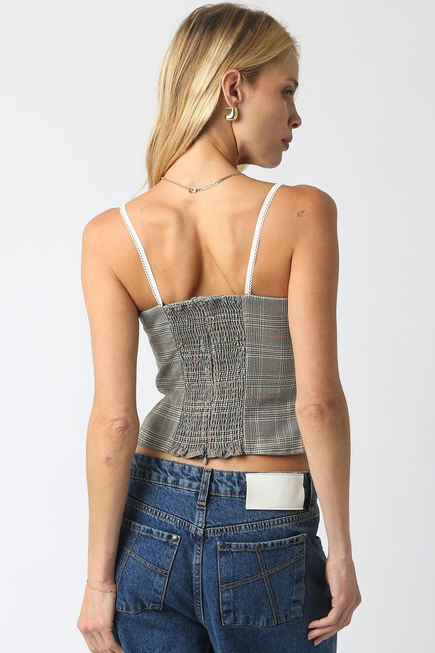 Going Out Tops - Ruth Grey Plaid Corset Cami Top - Back View