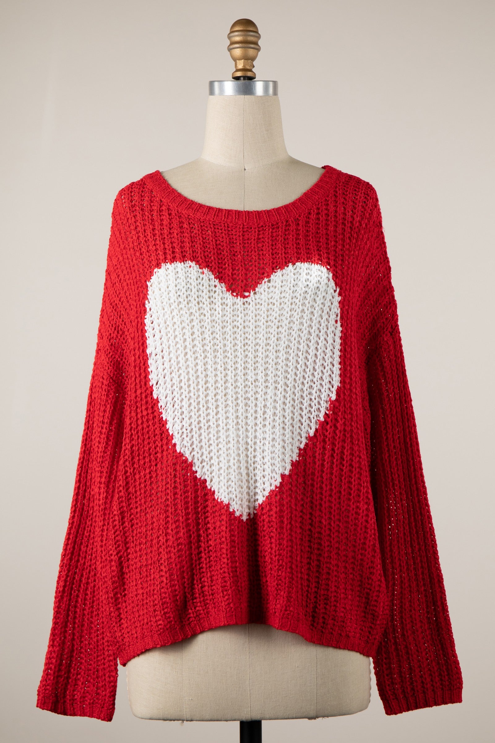 Valentine's Day - Emmile Red Crew Neck Heart Sweater - Front View
