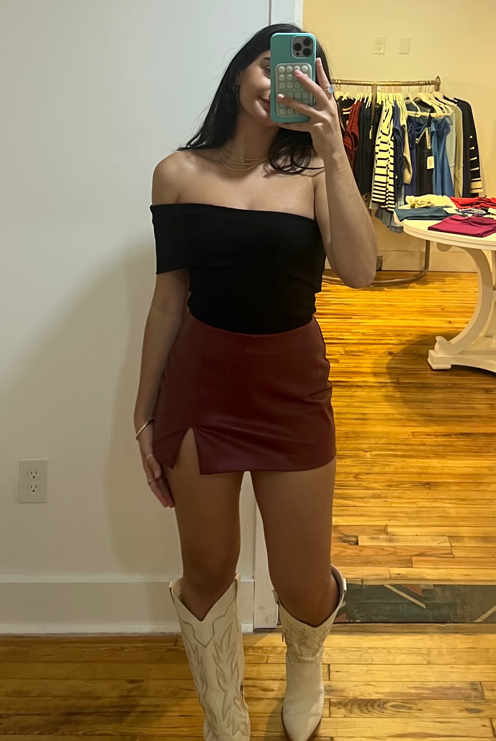 Red Leather Skort