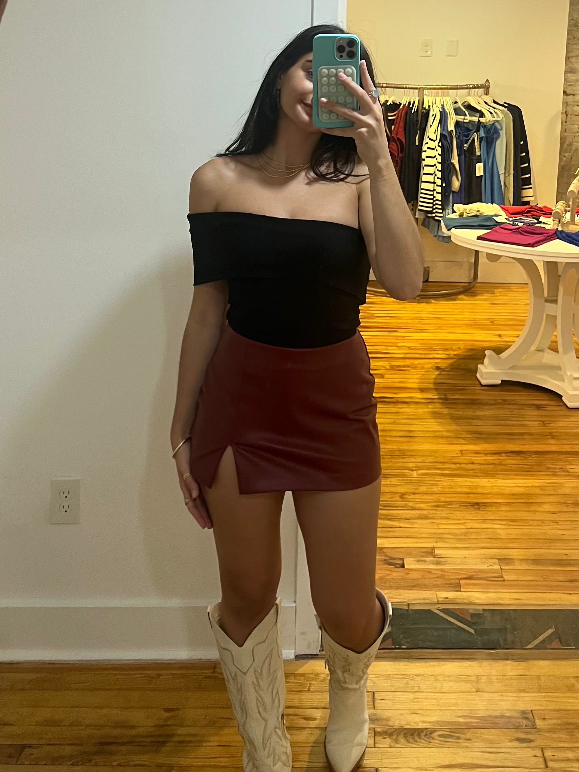 Red Leather Skort