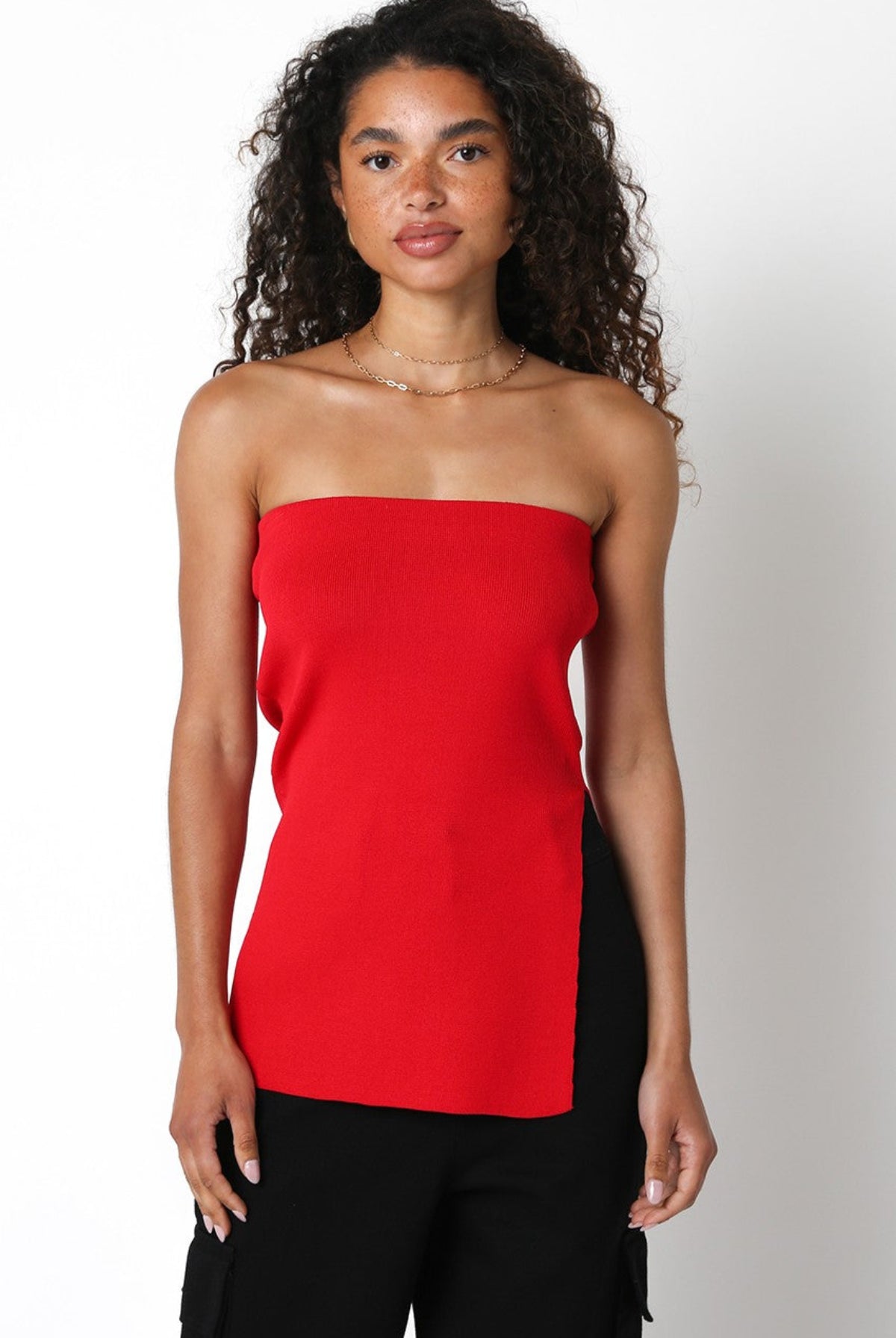 Dakota Red Long Slit Knit Tube Top front