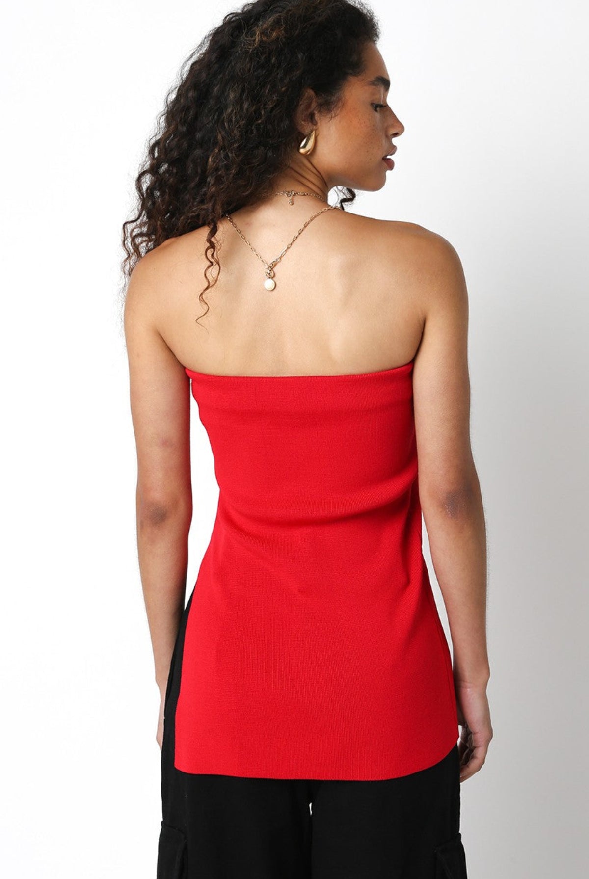 Red Long Strapless Top