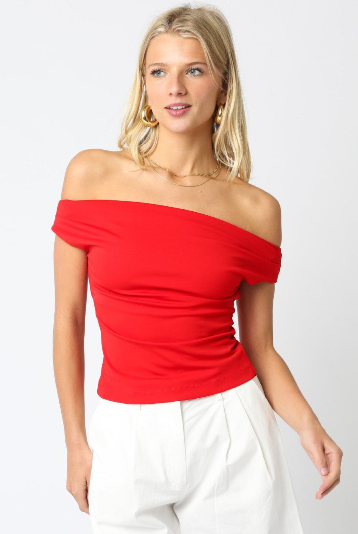 Edina Red Off Shoulder Top front view